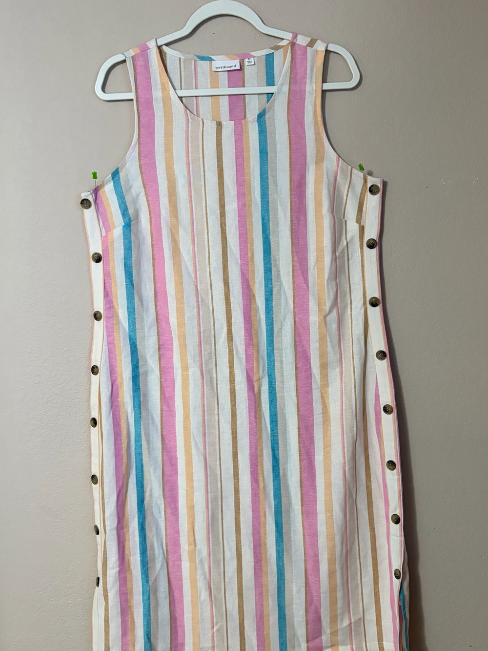 Westbound Pastel Vertical Stripe Medium Side Buttons Coastal Grandma Boho